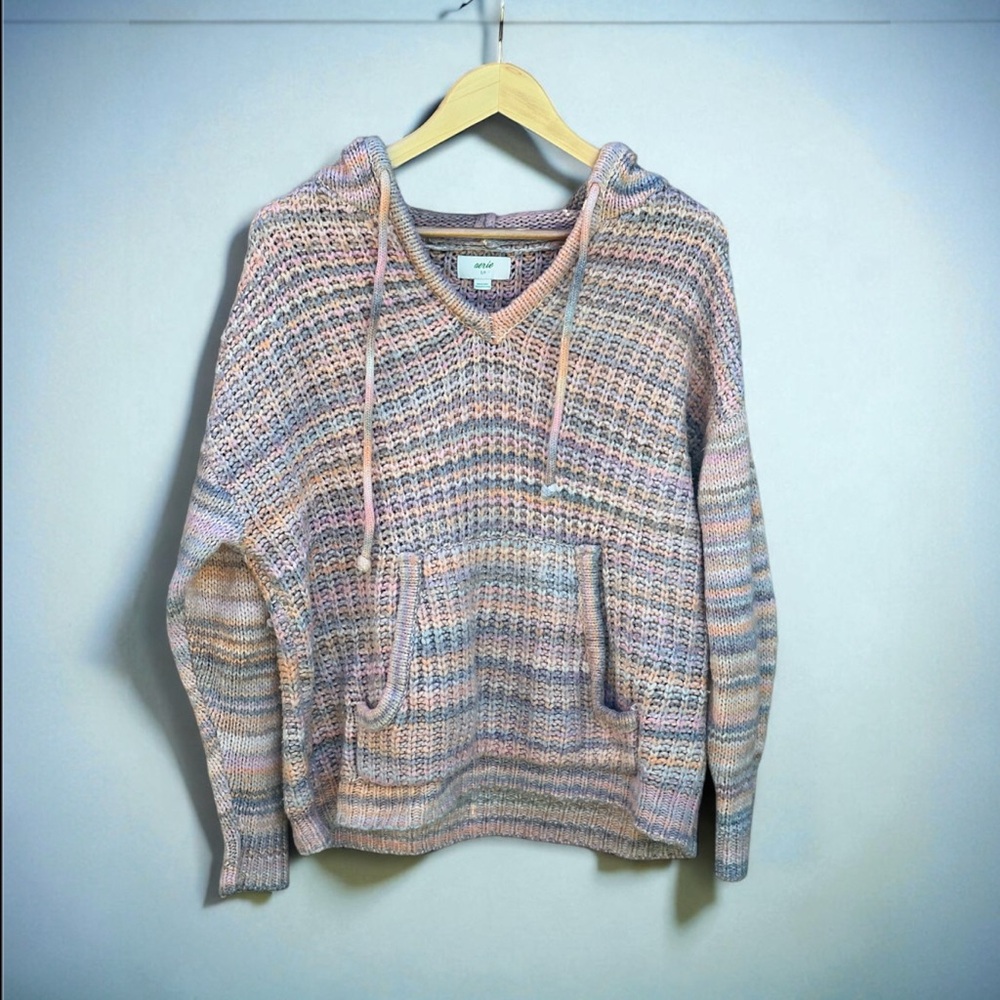 Aerie Street Comfy Chucky Knit Striped Pullover Hoodie Sweater - Picture 2 of 13